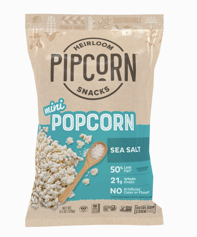 Pipcorn sea salt mini heirloom popcorn snack bag